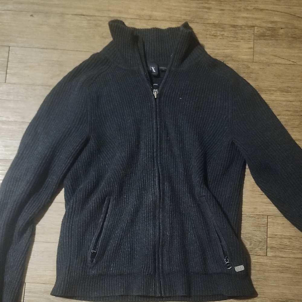 Black Ribbed Zip-Up Sweater Armani Exchange